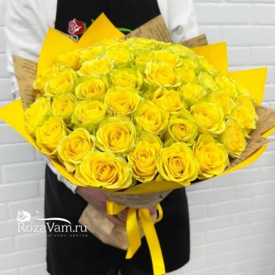 Букет из 101 жёлтой розы 70см