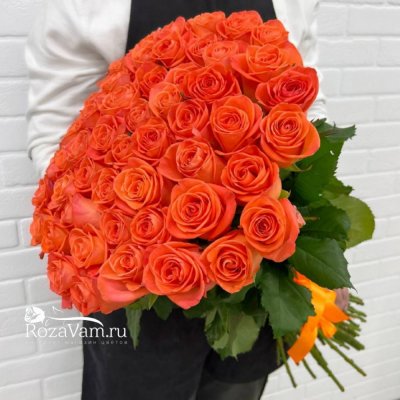 Букет из 101 темно-оранжевой розы 50 см