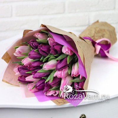 Букет из 25 фиолетово-розовых тюльпанов