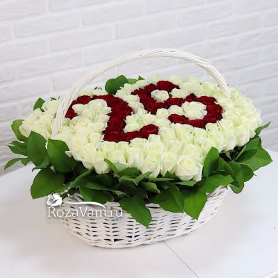 Корзина из 301 красно-белой розы