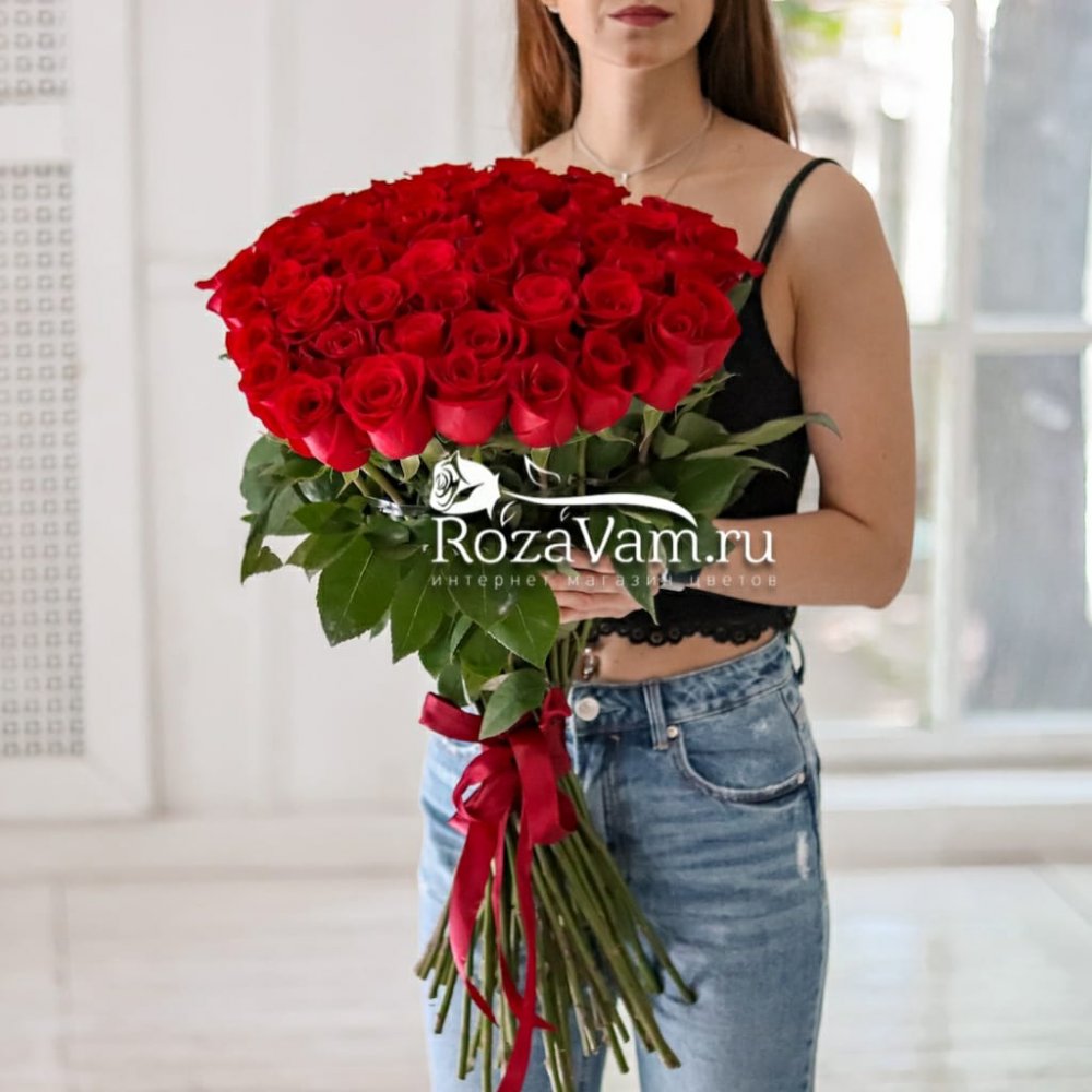 Букет из 49 красных  роз Эквадор 70 см