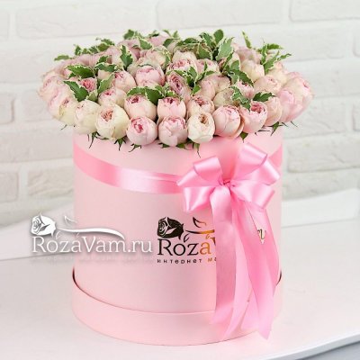 розовые пионовидные розы в коробке L