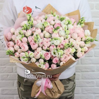 Букет розовых роз 19шт 50см