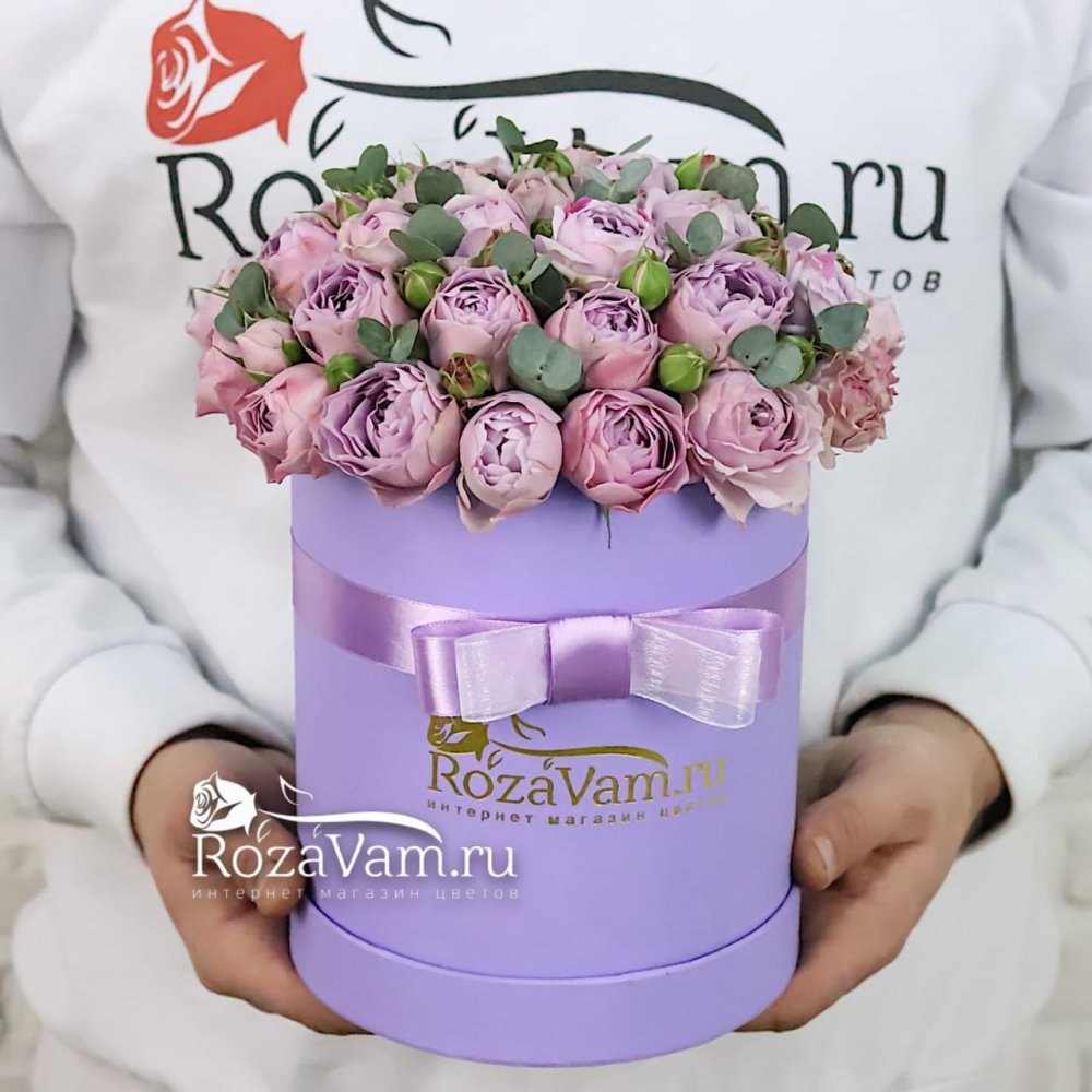Коробка сиреневых пионовидных роз