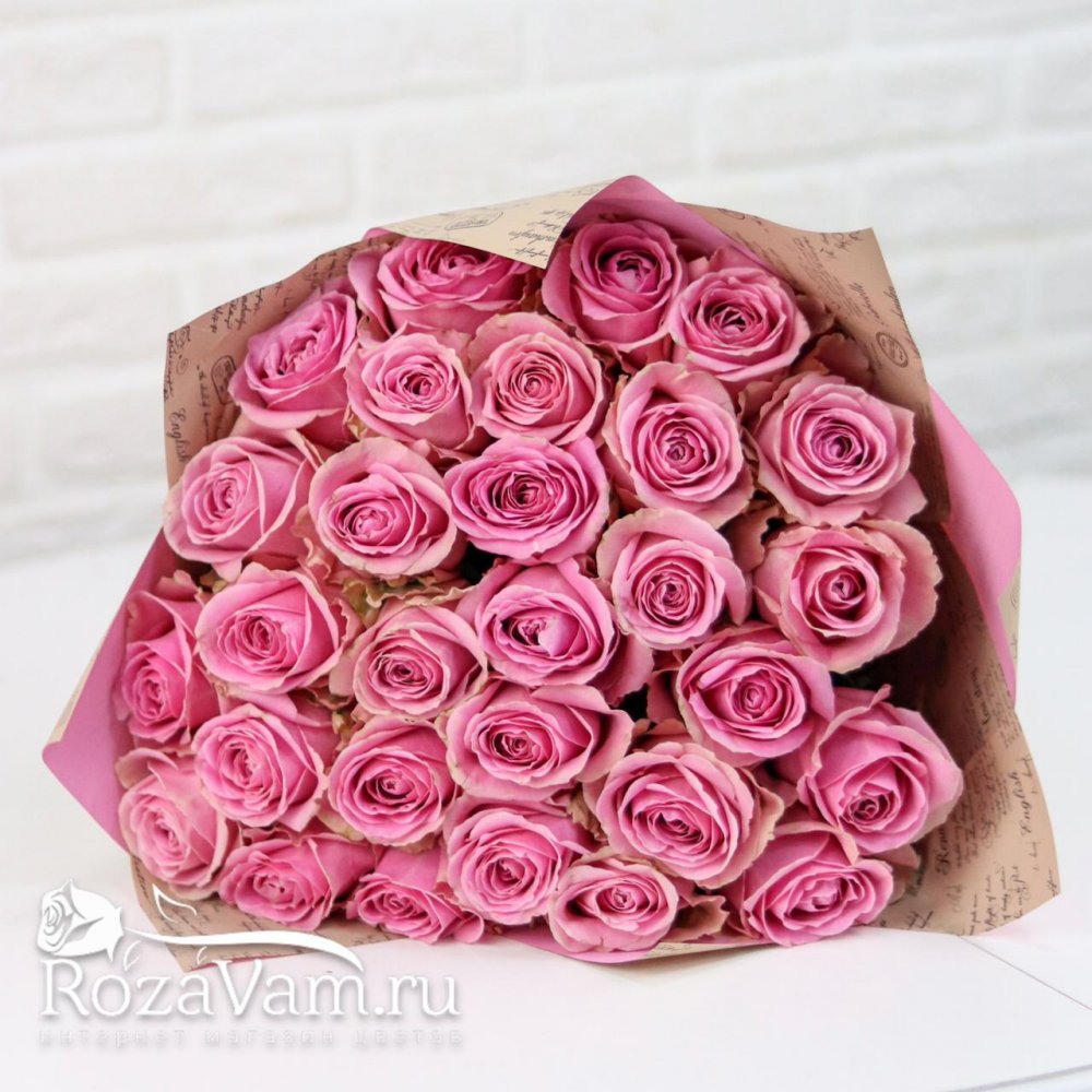 Букет розовых роз 29шт 50см