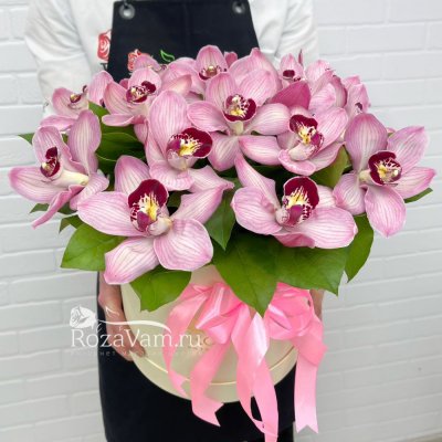 Розовые орхидеи в коробке 15шт
