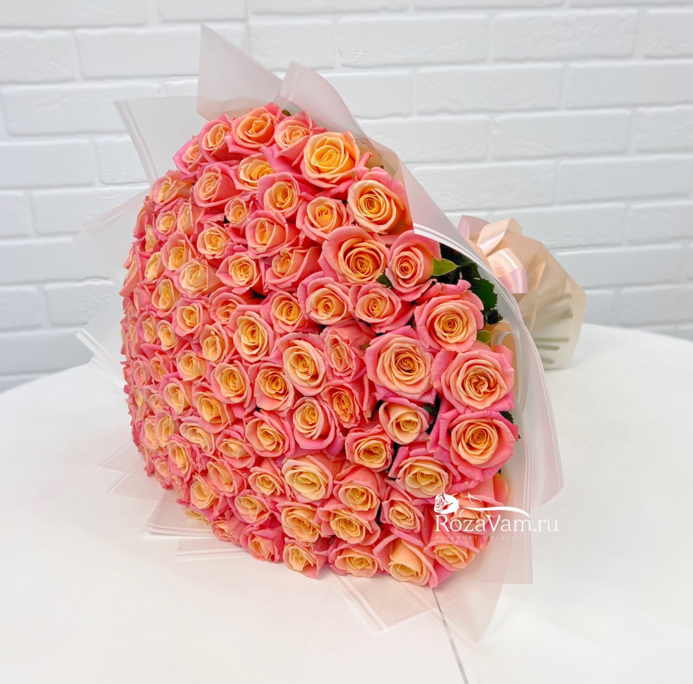 Букет из 101 персиковой розы (50 см)
