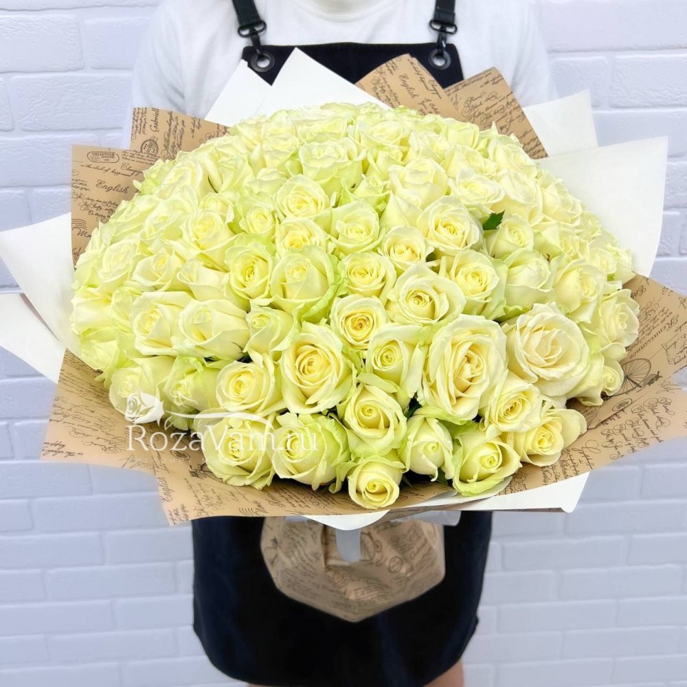 Букет из 101 белой розы 50 см