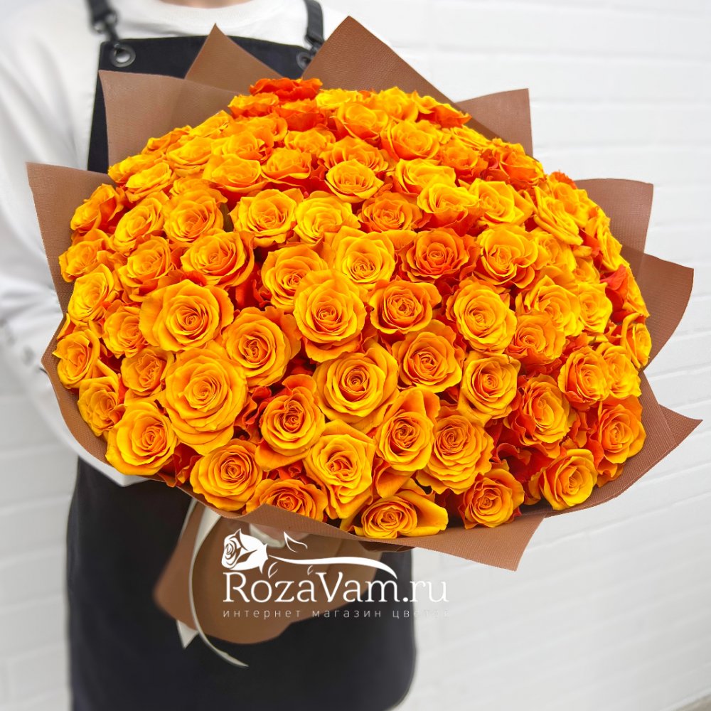 Букет из 101 темно-оранжевой розы 50 см