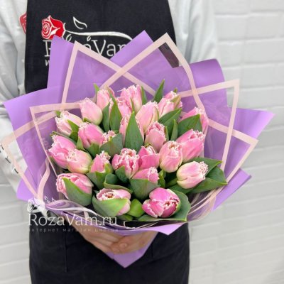 Букет из 25 розовых махровых тюльпанов