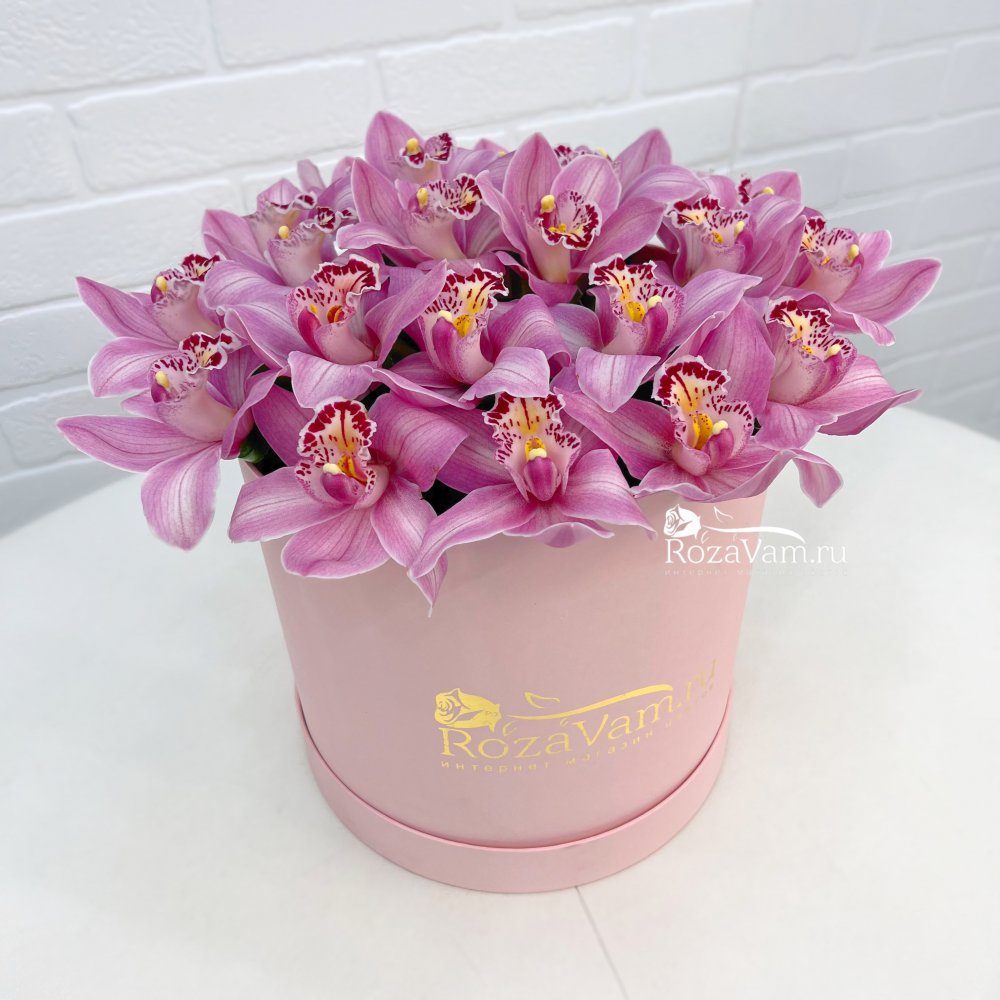 Розовые орхидеи в коробке 21шт