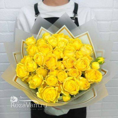 Букет из 15 желтых пионовидных роз 40 см