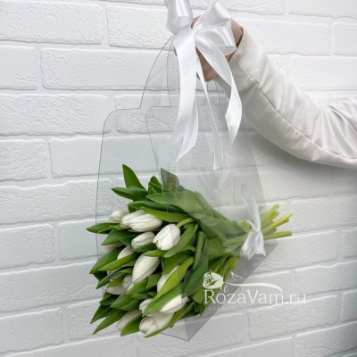 Тюльпаны белые 21 шт в сумке