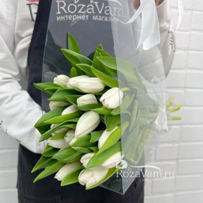 Тюльпаны белые 21 шт в сумке