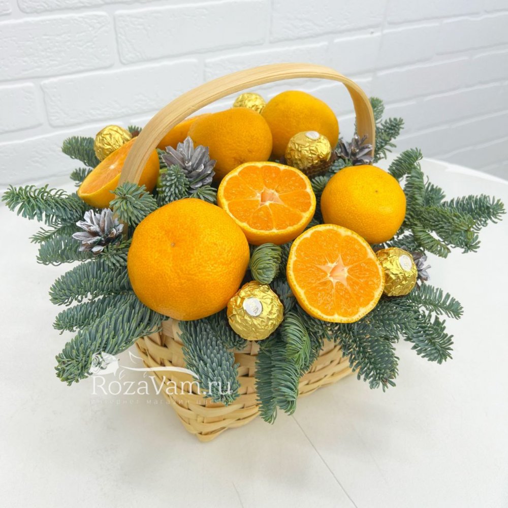 Новогодние корзины с мандаринами маленькие 22 см