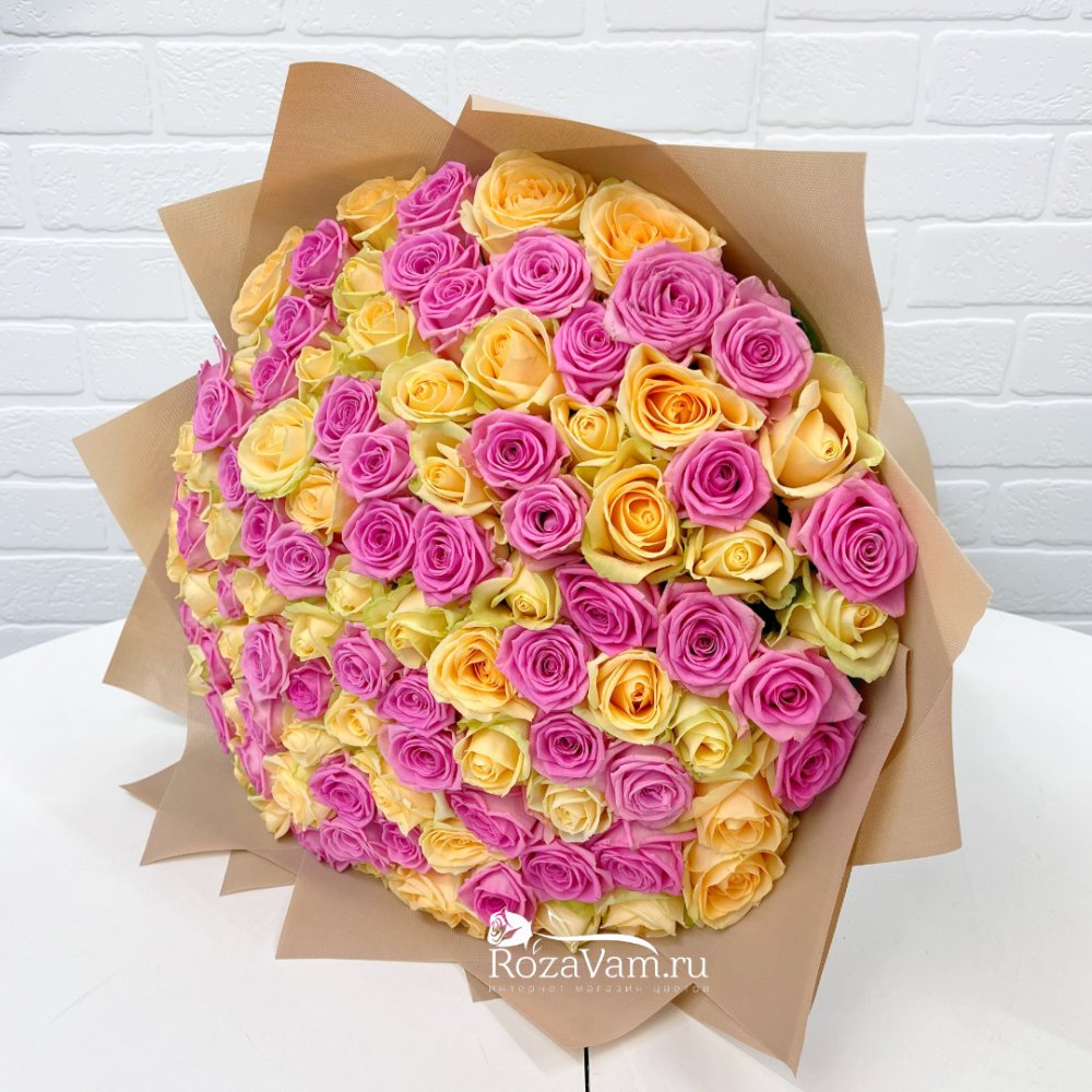 Букет из 101 крем-розовой розы (50 см)