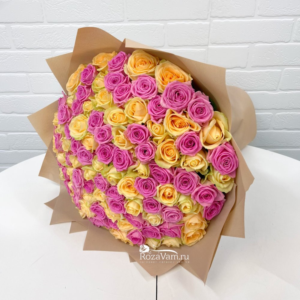 Букет из 101 крем-розовой розы (50 см)