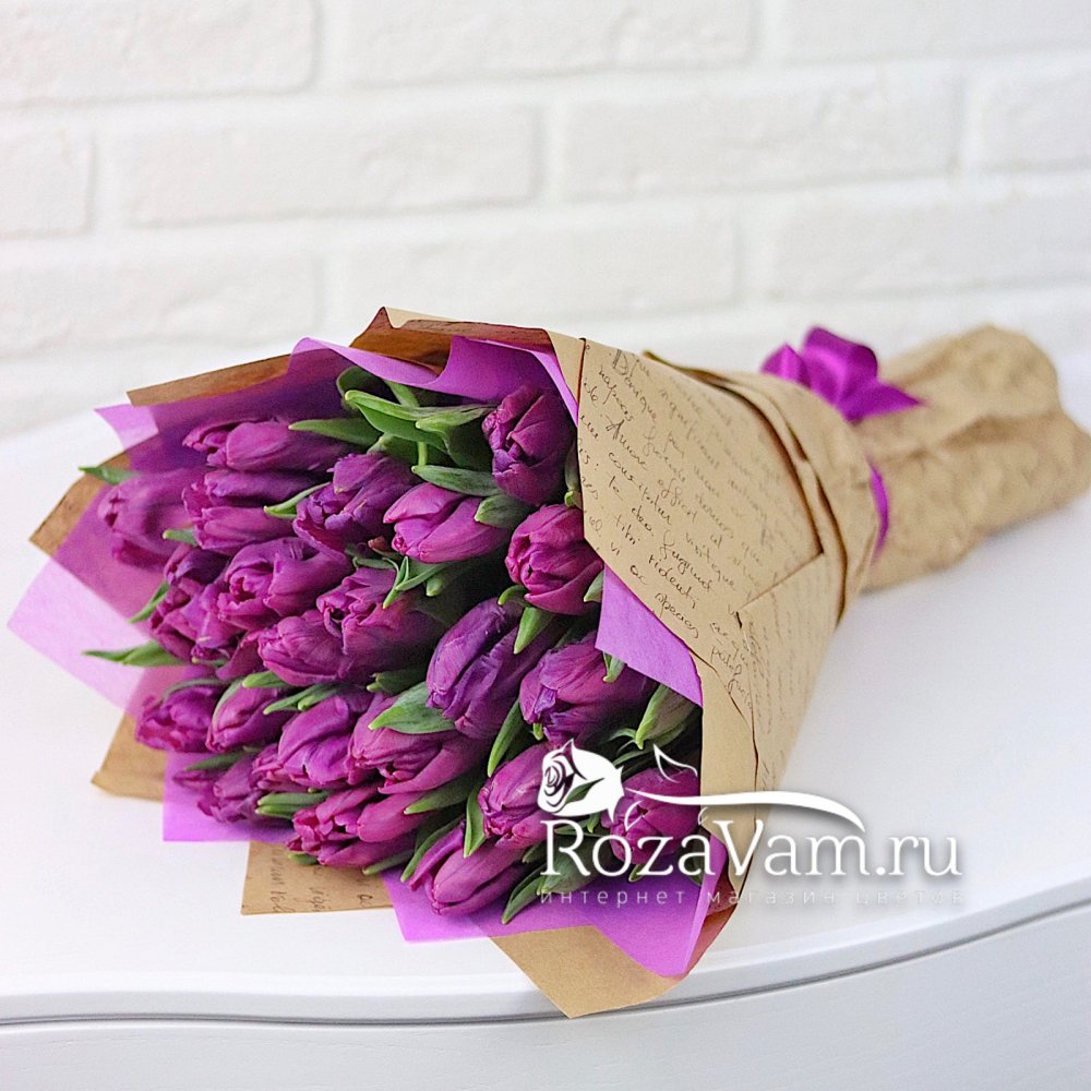 Букет из фиолетовых тюльпанов 25 шт